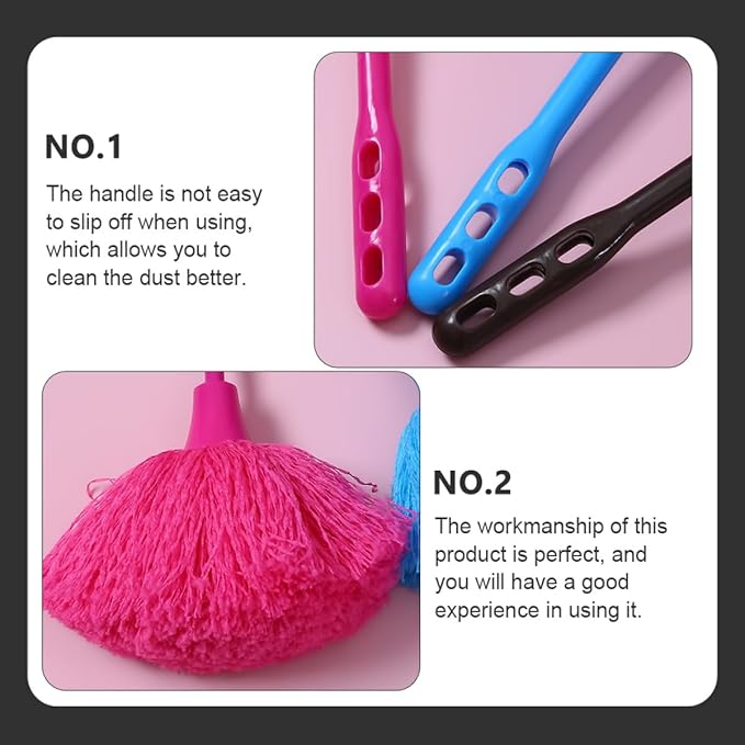2pcs Pink Static Electricity Fiber Dusters with Handle, Non-extendable Handheld Dust Cleaner for Home and Car, Electrostatic Cleaning Tool for Furniture and Surfaces