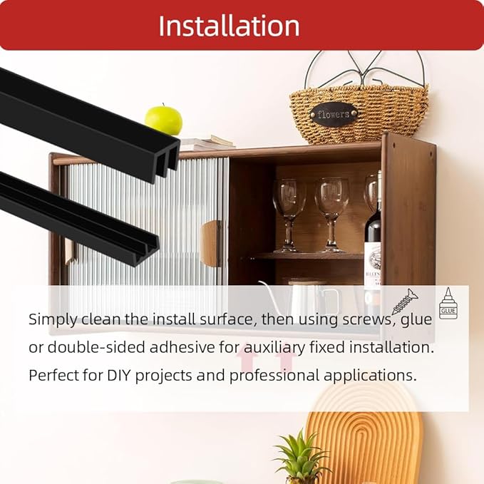 Sliding Door Track, Fit 1/4" Thick Panels, U Channel Rubber for Sliding Cabinet/Closet Door Track, Black, 4Feet