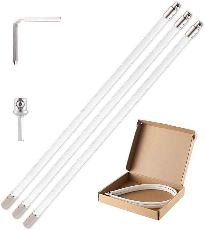 10 Feet Chimney Rods Kit, Chrome Button Locking System,with an Adapter and a Hex Key, Chimney Accessories for Chimney Sweep Kit