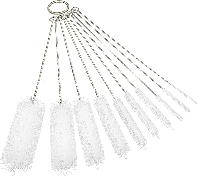 10" Tube Cleaning Brush Set, 10 Pack, Extra Long Nylon Straw Brushes with Flexible Handles for Bottles, Cleaning Straws, Pipe Cleaners, Keyboard, Glass, Guns, Detailing and Deep Cleaning, White