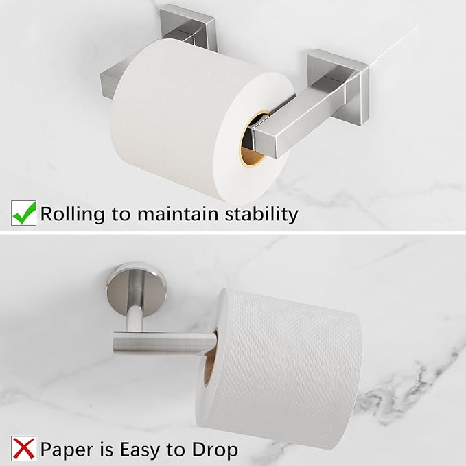 Toilet Paper Holder Wall Mounted Post Pivoting Square Tissue Holders Roll Holder Hangers for Bathroom Commercial Toilet Paper Dispenser, Brushed Nickel