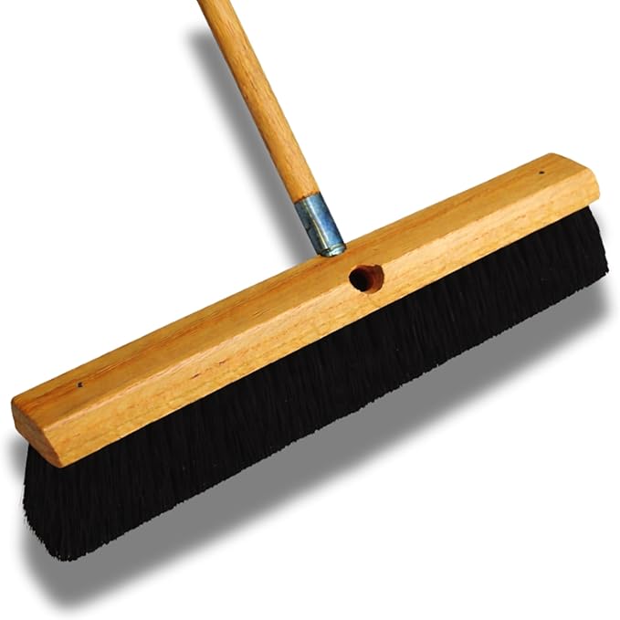 Bon Floor Broom 18 in. with 3 in. Black Horsehair Bristles and 5 ft. Wood Handle for Dry Sweeping Smooth Floors