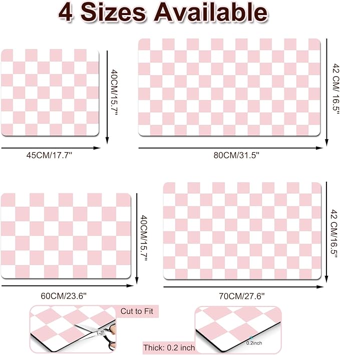 Dish Drying Mat for Kitchen Counter, 17’’ X 28’’ Checkered Large Coffee Station Mat, Super Absorbent Fit Under Coffee Maker Pad, Espresso Machine Mats, Drainer Mat Easy Clean, Pink & White