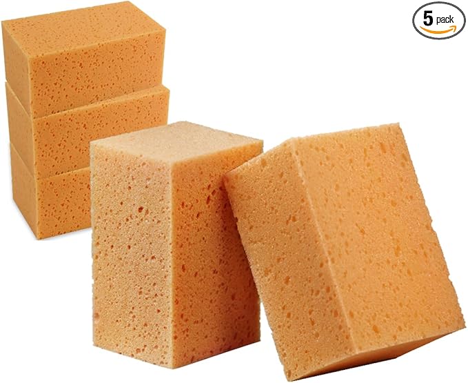 5PCS Car Wash Sponges, 8.5"×4.4"×3.5" Large Extra Soft Coral Non Scratch Sponge, Car Cleaning Cellulose Sponge Thick Foam Pad for Washing Window Sensitive Surfaces (Coffee)