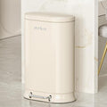 MRBIN Metal Kitchen Trash Can with Lid, 30L / 7.9gal Commercial Step Waste Basket for Bathroom, Medium Office Garbage Pail with Stainless Steel Foot Pedal for Near Desk, Bedroom, Rv, White