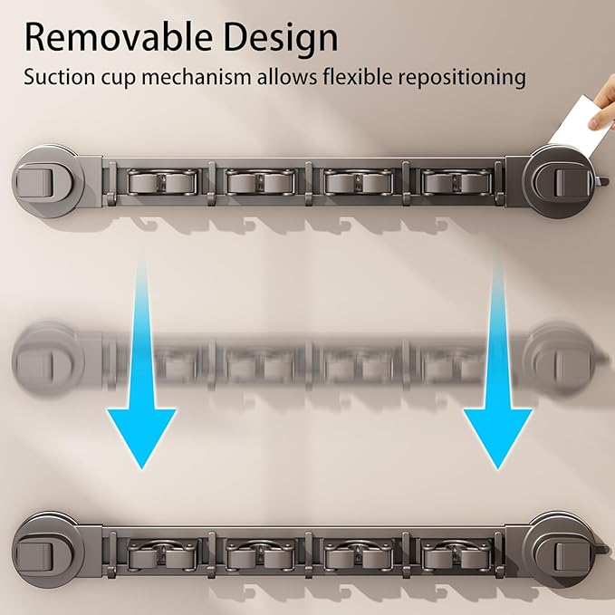 Wall-mounted Mop Holder for Bathrooms, Storage Rack Suitable for Bathrooms, Kitchens, Garages, Gardens, and Laundry Rooms (4 Clips & 5 Hooks/23.9in)