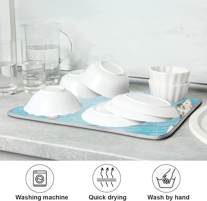 Seashells Starfish Dish Drying Mat for Kitchen Counter Super Absorbent Dish Mat Large Drying Kitchen Mat 18X24inch Dish Drying Matt for Kitchen Dish Drying Mat