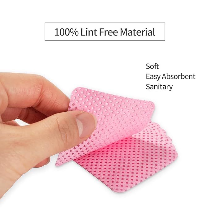 BLUERISE Lint Free Nail Wipes Pink 1200pcs Nail Polish Remover Pads Soft Absorbable Eyelash Extension Glue Cleaning Wipes