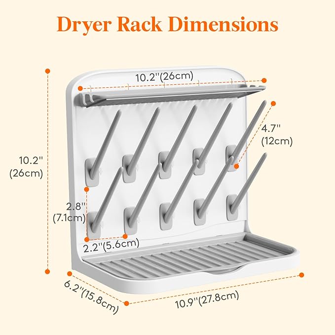 Lifewit Baby Bottle Drying Rack with 10 Hooks, Vertical Rack Dryer with Removable Pacifiers Box, Drip Tray, Space Saving Countertop Holder Organizer for Weighted Straws, Pump Parts