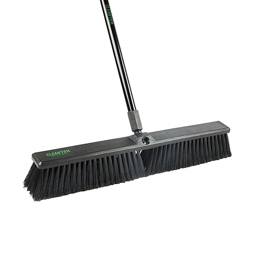 Restaurantware-Clean Tek Professional 23.62 Inch Push Broom, 1 Heavy-Duty Broom with 59â€ Handle - Fine Bristles, 2 Handle Attachment, Wooden, Commercial Use, for Deck, Garage, Yard, Patio