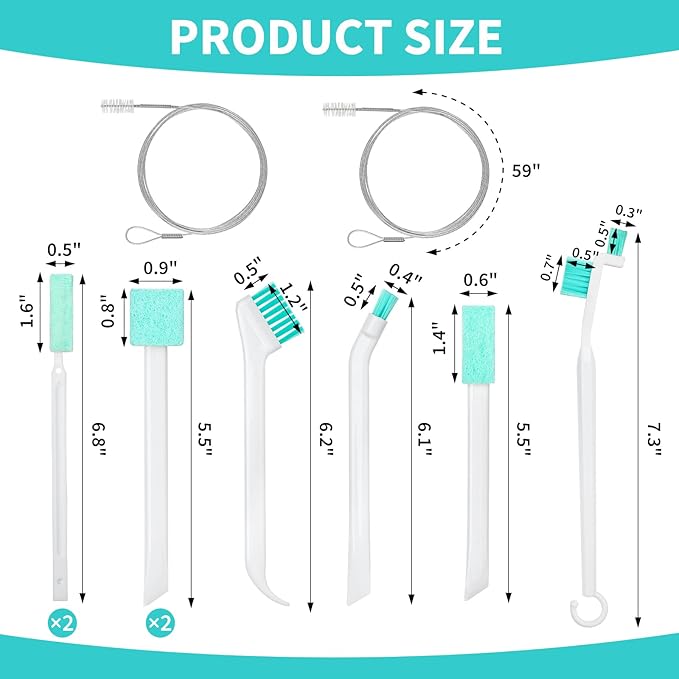 TUZAZO Ice Machine Cleaner Brush Kits, 10 PCS Ice Maker Cleaning Tools - 2PCS Long Drain Pipe Brushes and 8 PCS Crevice Cleaning Brushes