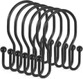 24 Pack Double Shower Curtain Hooks Rings, TENOVEL Double Sided Shower Curtain Hooks Rust Proof for Shower Curtain, Stainless Steel Bathroom Shower Hangers Rings for Shower Rods, Matte Black