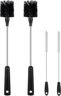 [4 Pack] Water Bottle Brush & Straw Cleaner Set,Stainless Steel Long Handle Baby Bottle Scrub Cleaning Brush for Sports Bottles, Cups, Dishes, Coffee Mugs, Glasswares, Tumblers, Wine Decanters