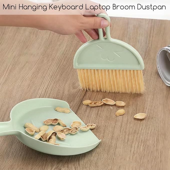 Mini Dust Pan with Broom Set,Small Broom and Dustpan Set Mini Hanging for Desk, Housekeeping, Office, Kitchen, Pet Nest, etc. (Green)