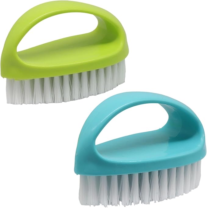 Hordion 2 Pack Hand Nail Brush, Heavy Duty Scrub Brush Nylon Stiff Bristles Small Cleaning Brush with Handle for Bathroom Showe Sink Kitchen Bathtub Floor(Green, Blue)