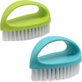 Hordion 2 Pack Hand Nail Brush, Heavy Duty Scrub Brush Nylon Stiff Bristles Small Cleaning Brush with Handle for Bathroom Showe Sink Kitchen Bathtub Floor(Green, Blue)