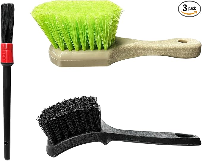 3 PCS Wheel Rim & Tire Brush Set, Scratch-Free Soft & Stiff Bristle Wheel Cleaner Detailing Brush, Auto Exterior Surface Rim Cleaning Brush Kit for Car Truck Motorcycle