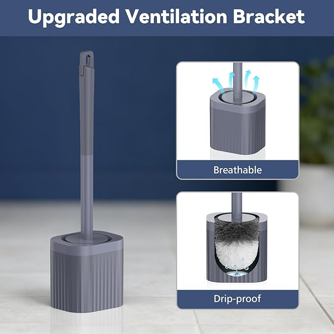 Toilet Brush, Compact Toilet Brush and Holder Set with Nylon Bristles 3 Pack Toilet Bowl Brush Hidden Scrubber Brushes for Bathroom Deep Cleaning—Grey Blue