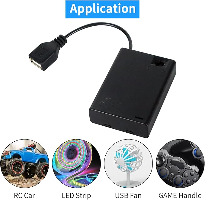 3PCS 3AA Battery Holder， USB Female Socket， 3x1.5V AA Battery Case Box Holder， On/Off with Cover and Transparent Battery Storage Case for Arduino RC Cars LED Strip Light（External USB）