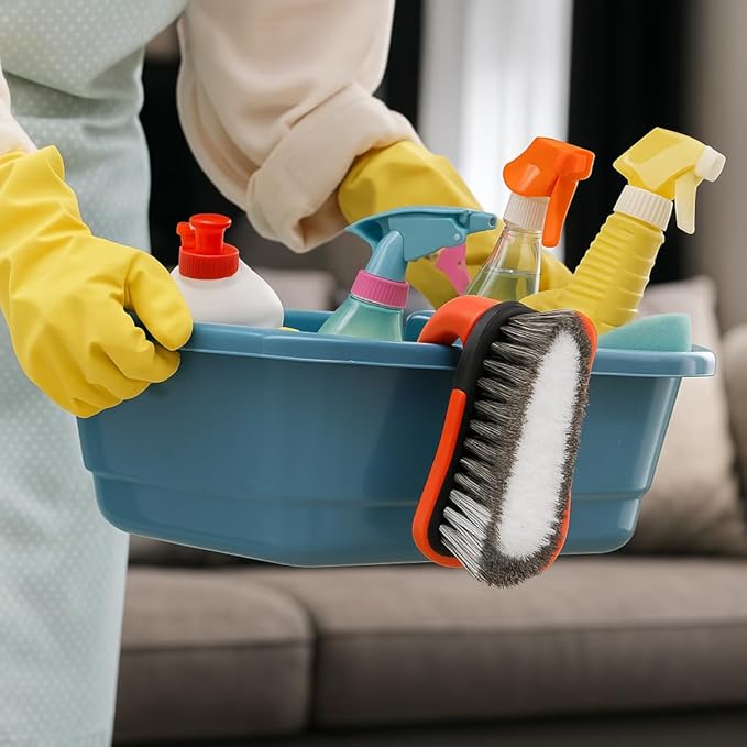 DecorRack 2 Pack Cleaning Brush, Heavy-Duty Scrub Brush with Ergonomic Handle for Floors, Tiles, Bathtubs, Grout, Decks, and Outdoor Surfaces (Orange, 2 Pack)