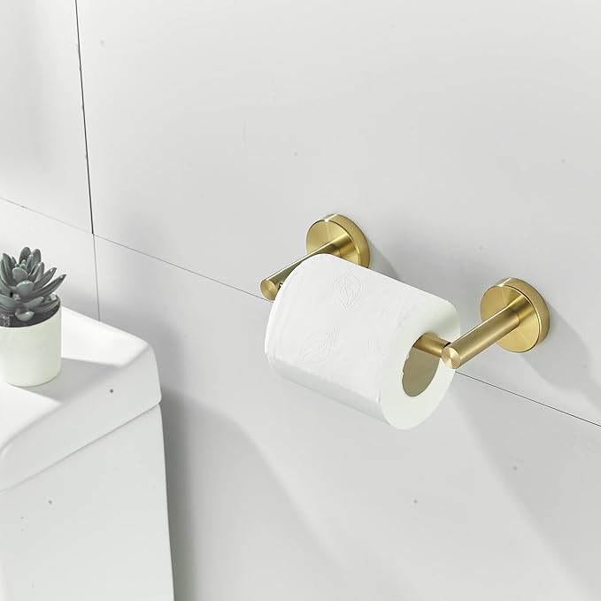 Gold Toilet Paper Holder, Bathroom Toilet Paper Roll Holder Brushed Gold TP Tissue Storage Wall Mount with Double Post Pivoting SUS304 Stainless Steel