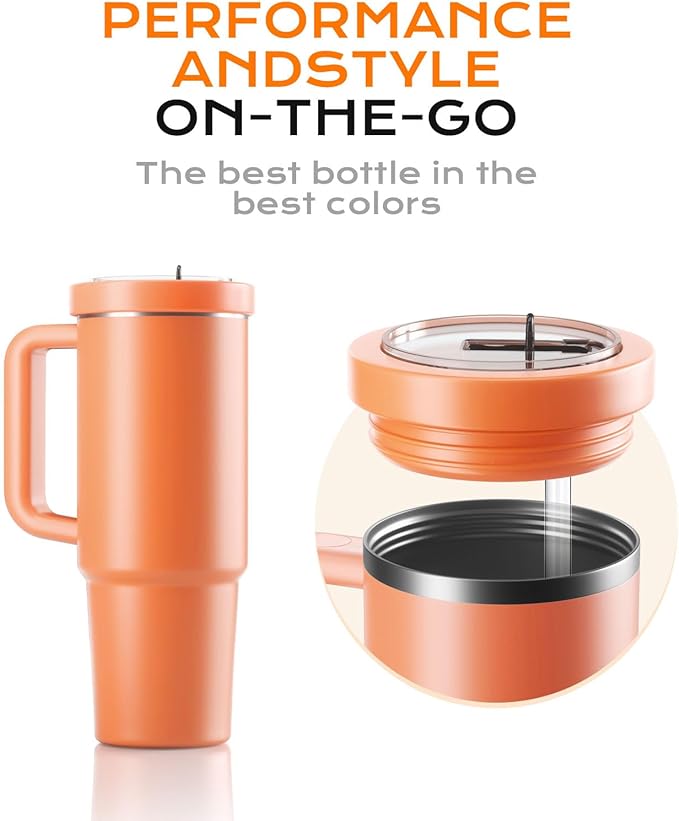 30oz Flip Straw Leak Proof Lid for Stanley Quencher,30 oz Tumbler Lid Replacement for Stanley Cup Accessories,No Spill Silicone Tumbler Lids with Cleaning Brush Set (Nectarine)