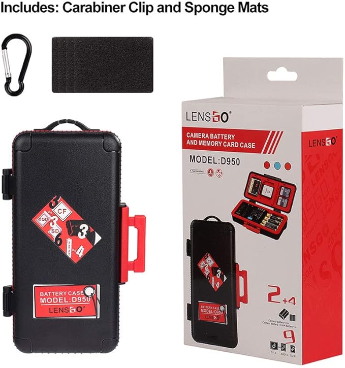 LENSGO Camera Battery Memory Card Case, Memory Card Hard Protector Case Water-Resistant Anti-Shock Storage Box for 3 Camera Batteries 3 XQD or 3 CF Cards 6 SD Cards (Red)