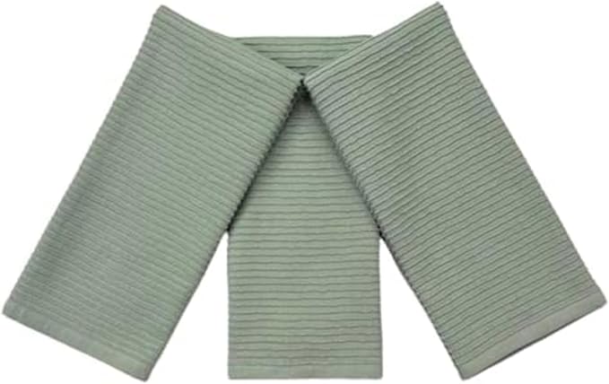 Serafina Home Sage Green Kitchen Dish Towels 100% Cotton Cloth Soft Cleaning Drying Absorbent Terry Ribbed Loop: Set of 3 Multipurpose for Everyday Use