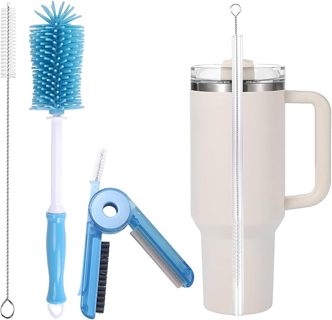 3 Pack Cup Cleaning Kit Compatible with Stanley,Multipurpose Cup Cleaner Kit with Extra Long Nylon Straw Brush Cleaner,3 in 1 Bottle Gap Cleaner and Long Handle Silicone Brush Cleaner