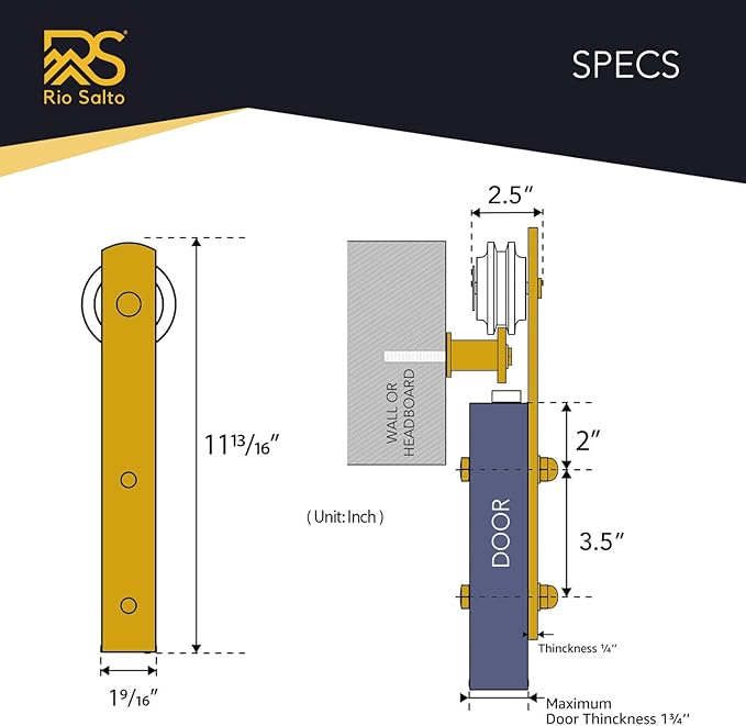Rio Salto Gold Barn Door Hardware Kit Adjustable Length 98" Sliding Door Hardware Modern Barn Interior Brushed Brass Panel Hardware (Hardware Kit Plus, 8ft 2in - Double Door)