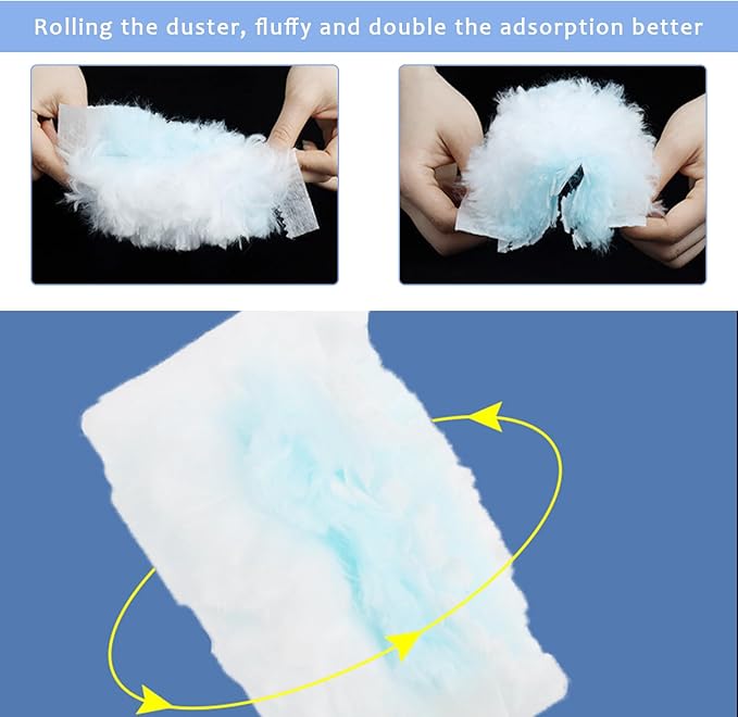 50PCS Disposable Duster Refills, Heavy Duty Static Feather Duster Replacement with 5 Handle, Multi-Surface Efficient Dusting Refill Kit for Cleaning Furniture Electronics