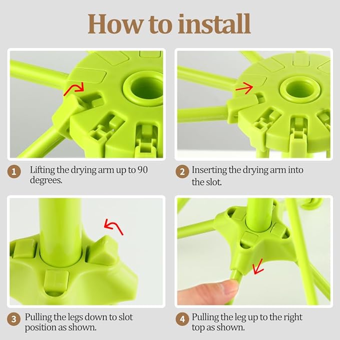 Ourokhome Collapsible Pasta Drying Rack, Plastic Foldable Homemade Fresh Spaghetti Stand Dryer Noodle Hanger for Kitchen with 10 Arms, Stable, Easy Storage, Quickly Set Up (Green)