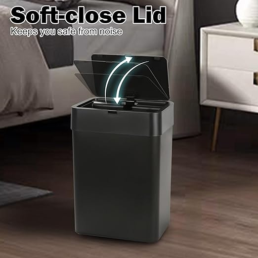 2 Pack Bathroom Trash Can with Lid - 2.5 Gal and 4 Gal Motion Sensor Garbage Bin, Smart Rubbish Bin, Waterproof Slim Dustbin, Automatic Plastic Trash Can for Bathroom, Office, Black