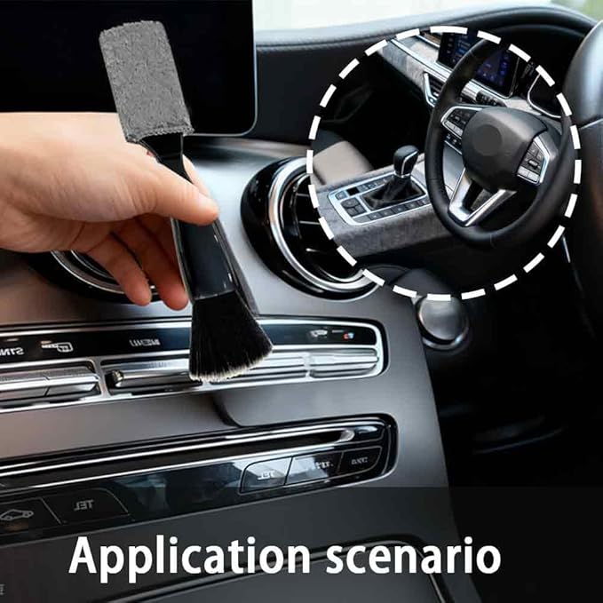 Double-Headed Car Cleaning Brush, Car Detailing Brush, Durable, Easy to Store Without damaging Interior Surfaces; Suitable for Cleaning dashboards (1PCS Black)