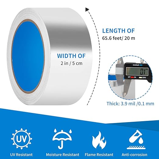 Thicker Silver Aluminum Foil Tape for Ductwork, 2-inch x 65 Feet, 3.9 mils High-Temperature Sealing & Patching, Heavy Duty HVAC Tape for Air Ducts Vents, Metal Repair, Exhaust Pipe, AC Dryer, Furnace