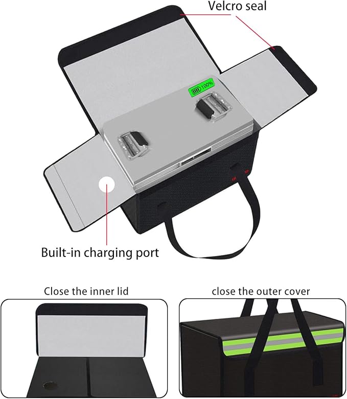 Lipo Battery Safe Bag Large Capatity Fireproof Bag for Ebike Lipo Battery Other Batteries Storage Charging Transport Home Office Travel Safe Storage Pouch