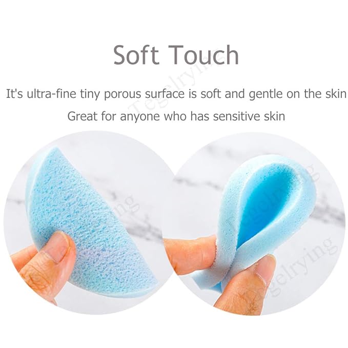 Facial Sponge Compressed,60 Pcs PVA Professional Makeup Removal Wash Round Face Sponges Spa Pads Exfoliating Cleansing for Women,Blue,Purple