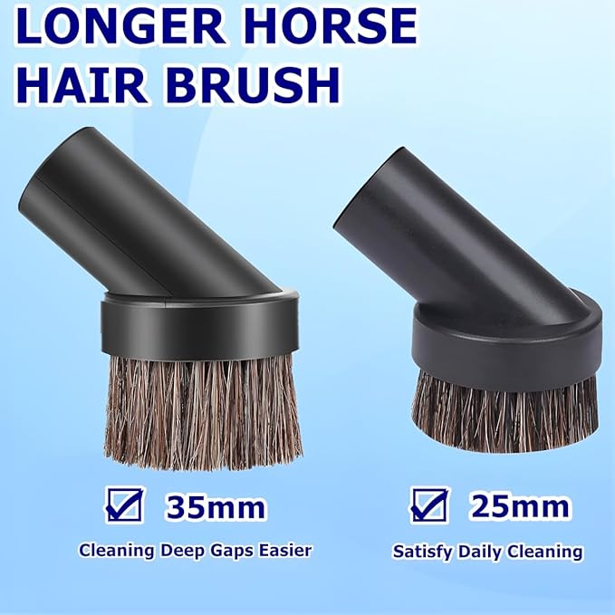 Vacuum Brush Attachment,25/35mm Horse Hair Brush with 1-1/4 to 1-3/8 Inch Hose Adapter for 1.25 Inch Vacuum Cleaner,Vacuum Attachment Soft Bristle Replacement