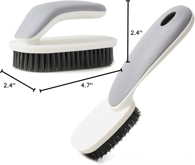 Laundry Scrub Brush 2 Pack - Soft Bristle Shoe & Clothes Scrubbing Brush for Stains - Household Cleaning Tool for Bathroom Countertop & Bathtubs (Gray)