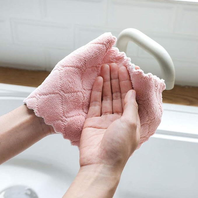 kimteny 12 Pack Kitchen Cloth Dish Towels, Premium Dishcloths, Super Absorbent Coral Velvet Dishtowels, Nonstick Oil Washable Fast Drying (Pink-Green)