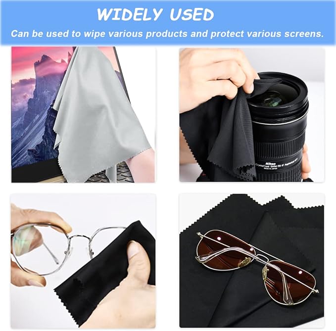 Microfiber Cleaning Cloths (6"x7") 20 Pack in Individual Vinyl Pouch, CKANDAY Glasses Cleaning Cloth for Eyeglasses Phone Screens Electronics Camera Lens Delicate Surface, Large Lint Free Fiber,Black