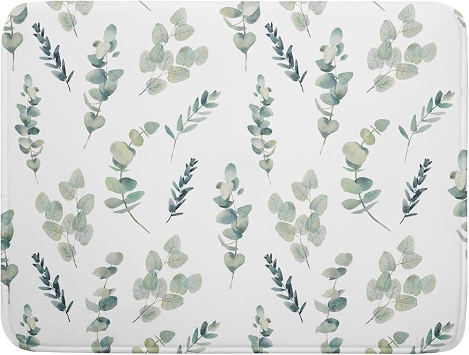 Eucalyptus Leaf Dish Drying Mat for Kitchen Counter Spring Summer Seasonal Microfiber Absorbent Dish Draining Reusable Washable Foldable Extra Large 18"x24"