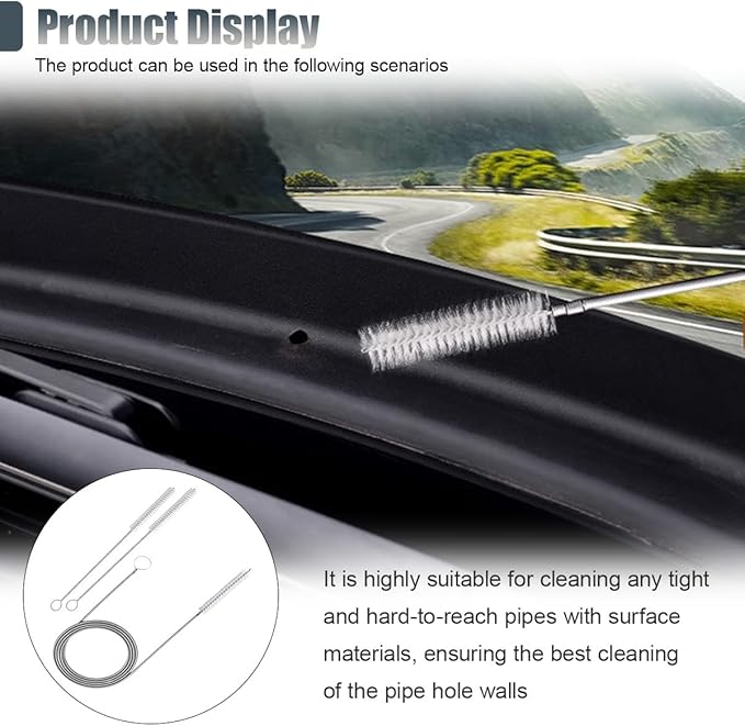 Long Drain Wire Brush, 60 Inch Flexible Pipe Tube Brush, Nylon Stainless Steel Sunroof Drain Cleaning Tool & Straw Cleaning Brush for Home, Kitchen, Fish Tank, Water Pump Accessories