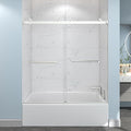 55"-60" W x 60" H Frameless Bathtub Shower Door, Double Sliding Shower Door,5/16"(8mm) Clear Tempered Glass,Easy Sliding Tub Shower Door with Explosion-Proof Film (Brushed Nickel 60" Wx60 H)
