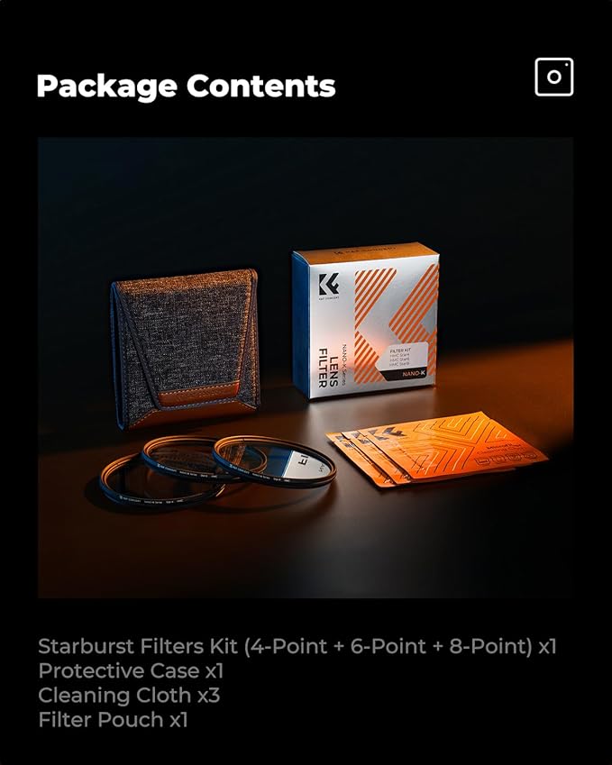 K&F CONCEPT 67mm Star Filters Kit (3pcs) 4 Points 6 Points 8 Points Cross Screen Starburst Filters Set -18 Layer Coating Ultra Slim Optical Glass Camera Lens Filter with 3 Cleaning Cloth