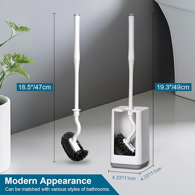Toilet Bowl Brush and Holder 3 Pack Sturdy Plastic Long Handled Toilet Brushes for Bathroom with Ventilated Base Easy to Assemble for Deep Cleaning (White 3)