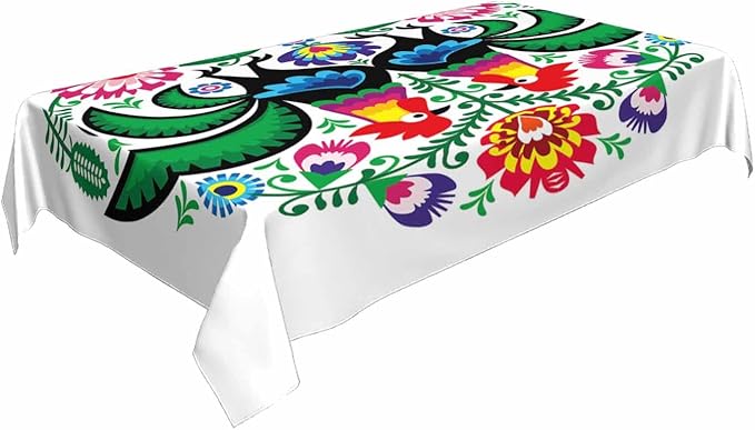 Rooster Table Cloth Rectangle Table Polish Folk Art Floral Leaves Flowers Cock 52x70 Tablecloths Decorative for Dining Kitchen Banquet Picnic Party