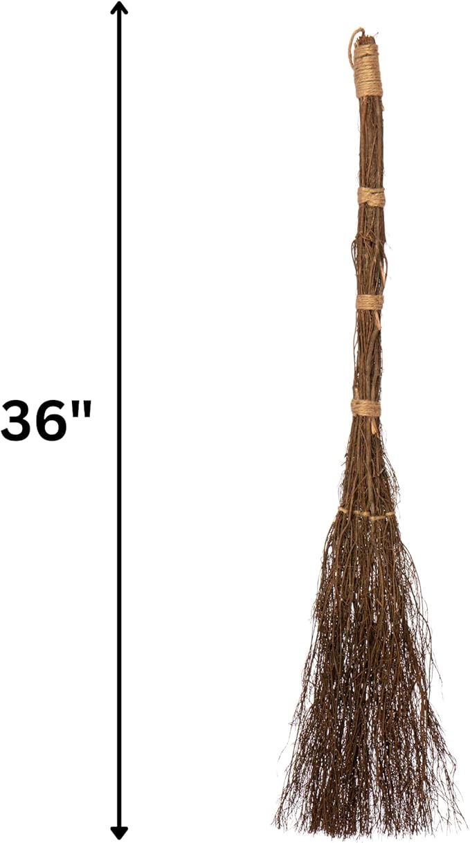 Pumpkin Spice Scented Broom – 36 Inch Rustic Heather Broom with Rope Loop for Easy Hanging – Farmhouse Kitchen Accent, Witchy Halloween Décor, Cozy Holiday Home Decoration & Door Protection