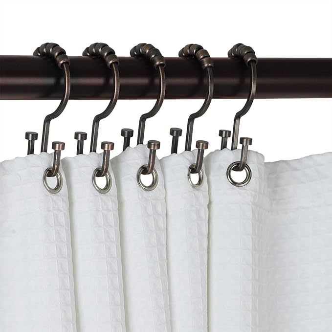 Utopia Alley HK1RB Deco Flat Double Roller Shower Curtain Hooks; Oil Rubbed Bronze