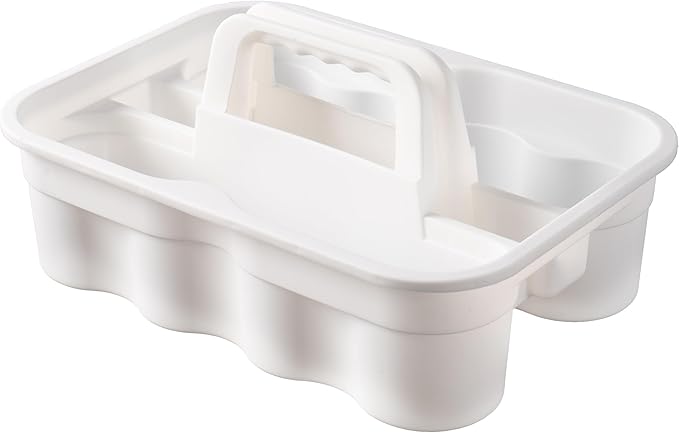 Matthew Large Plastic Tote Tool & Deluxe Supply Cleaning Caddy with Handle Portable Shower Basket Storage Caddy for Cleaning Products Organizer,Take-Out Coffee/Soft Drink,Bath Multi Use - White